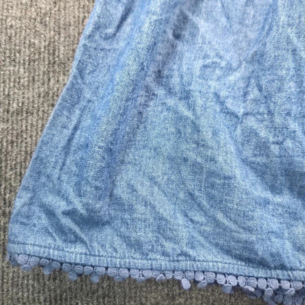 D-Signed Disney Girls Blue Chambray Denim Ruffle Floral Dress Size M 10/12